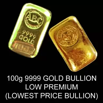 100g 9999 Purity Low Cost Gold Bullion Bar