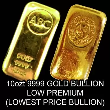 10oz 9999 Purity Low Cost Gold Bullion Bar