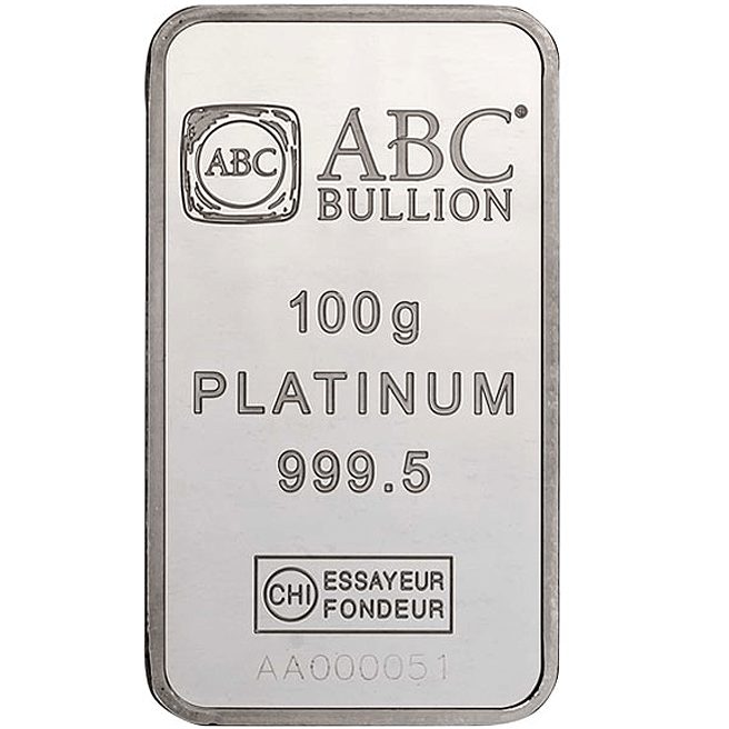 Platinum & Palladium 100g ABC Platinum 9995 Minted Tablet